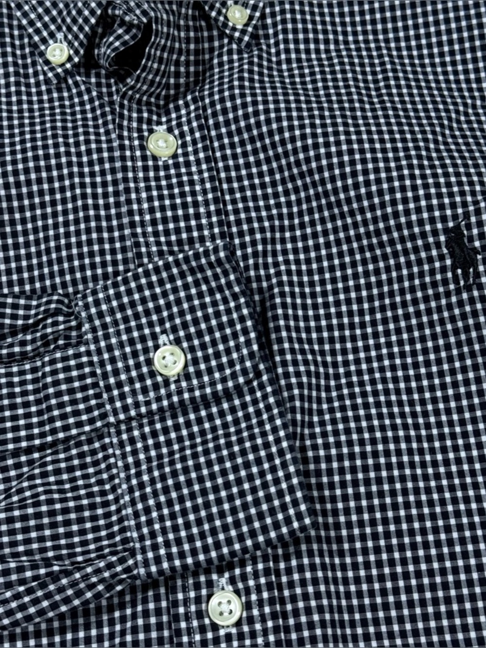 Polo Ralph Lauren Shirt Black White Gingham Long Sleeve Button Down Mens Size M - Picture 3 of 9